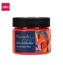 Краска акриловая DELI художественная, глянцевая, 100 мл., ярко-красная, банка