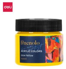 Краска акриловая DELI художественная, глянцевая, 100 мл., желтая, банка