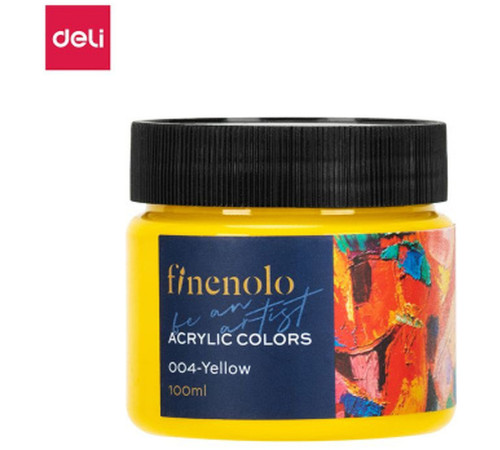 Краска акриловая DELI художественная, глянцевая, 100 мл., желтая, банка