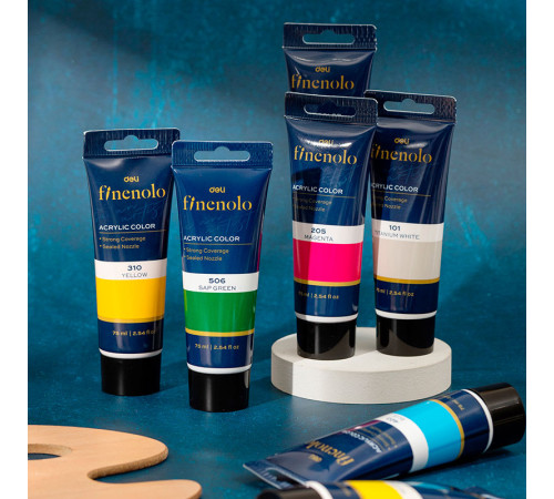 Краска акриловая DELI художественная, глянцевая, 75 мл., белая, туба