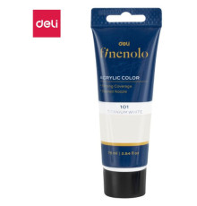 Краска акриловая DELI художественная, глянцевая, 75 мл., белая, туба