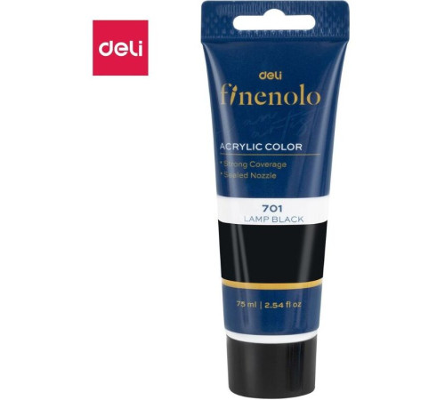Краска акриловая DELI художественная, глянцевая, 75 мл., черная, туба