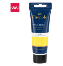 Краска акриловая DELI художественная, глянцевая, 75 мл., лимонная, туба