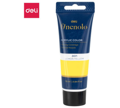 Краска акриловая DELI художественная, глянцевая, 75 мл., лимонная, туба