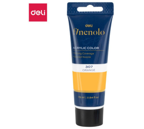 Краска акриловая DELI художественная, глянцевая, 75 мл., оранжевая, туба