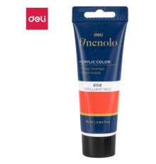 Краска акриловая DELI художественная, глянцевая, 75 мл., ярко-красный, туба