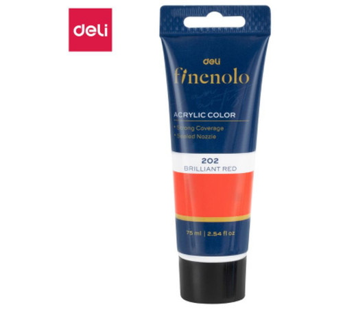 Краска акриловая DELI художественная, глянцевая, 75 мл., ярко-красный, туба