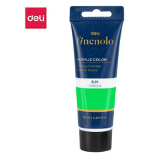 Краска акриловая DELI художественная, глянцевая, 75 мл., зеленая, туба
