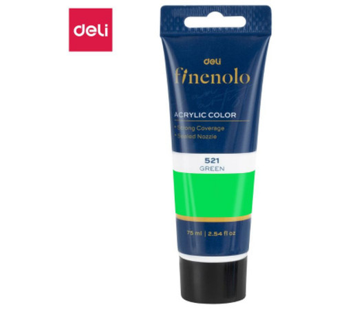 Краска акриловая DELI художественная, глянцевая, 75 мл., зеленая, туба