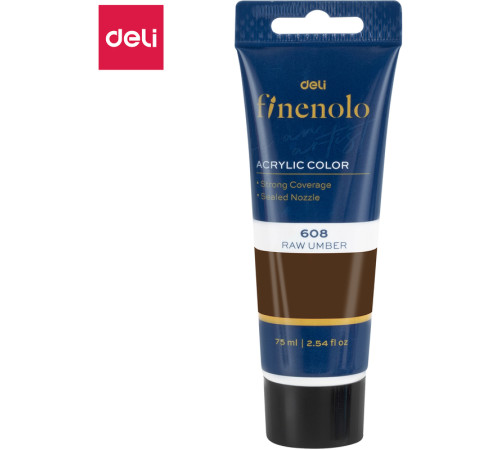 Краска акриловая DELI художественная, глянцевая, 75 мл., жженая умбра, туба