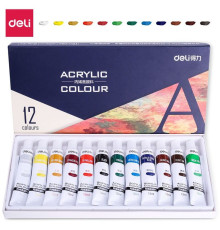 Краски акриловые DELI художественные, глянцевые, 12 цветов по 12 мл., картон
