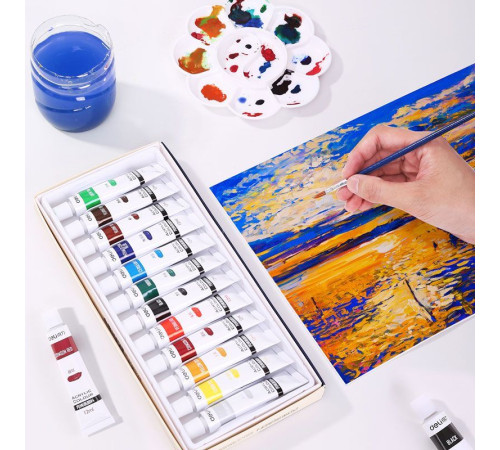 Краски акриловые DELI художественные, глянцевые, 12 цветов по 12 мл., картон