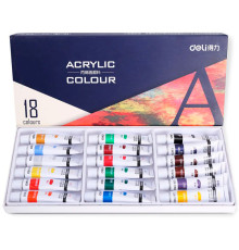 Краски акриловые DELI художественные, глянцевые, 18 цветов по 12 мл., картон