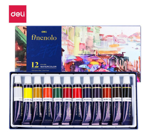 Краски акварельные DELI "Finenolo", художественные, 12 цвета в тубах по 12 мл.