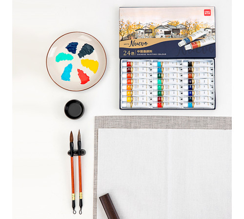 Краски пигментные DELI "Nuevo" для живописи, 24 цвета по 12 мл., картон