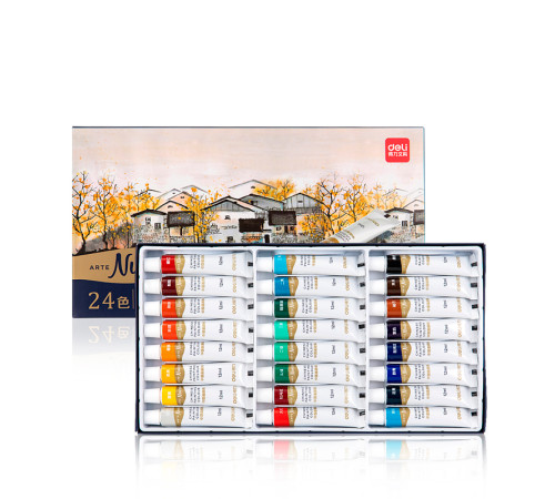 Краски пигментные DELI "Nuevo" для живописи, 24 цвета по 12 мл., картон