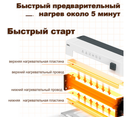Ламинатор DELI "ET109" формат A4 (260 мм/мин), белый
