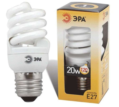 Лампа энергосберегающая ЭРА, 20 Вт (100 Вт) теплый свет