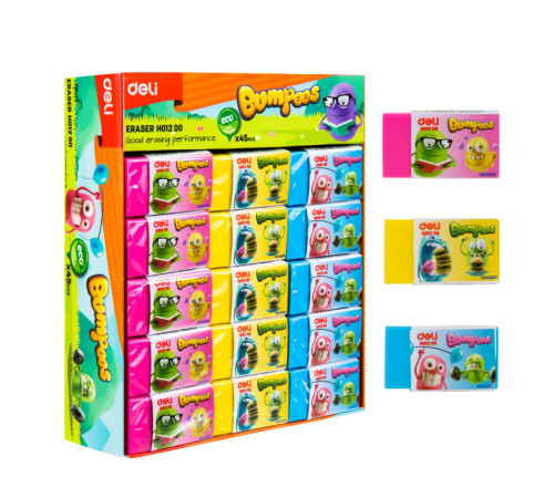 Ластик DELI "Bumpees", ассорти (40х22х12 мм)