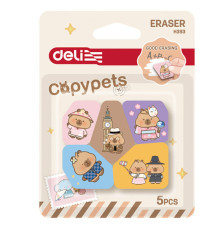 Ластик DELI "Capypets", ассорти (42х17х10 мм), 5 шт в упаковке