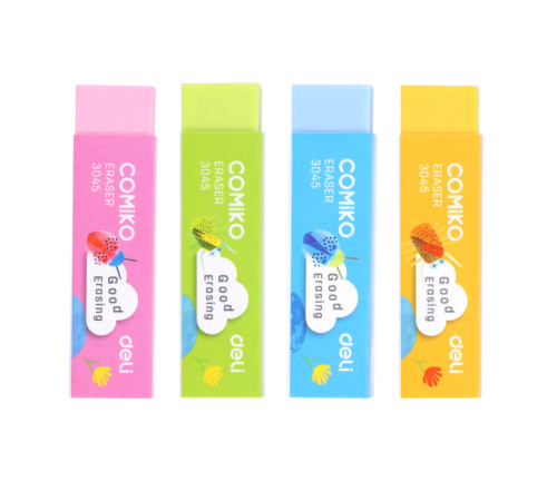 Ластик DELI "Comiko", прямоугольный, ассорти, 60х15х15 мм