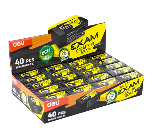 Ластик DELI "Exam", черный (33х15х12 мм)