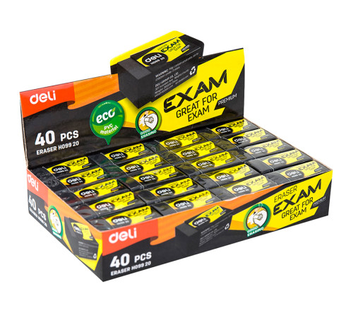 Ластик DELI "Exam", черный (33х15х12 мм)