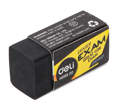 Ластик DELI "Exam", черный (33х15х12 мм)