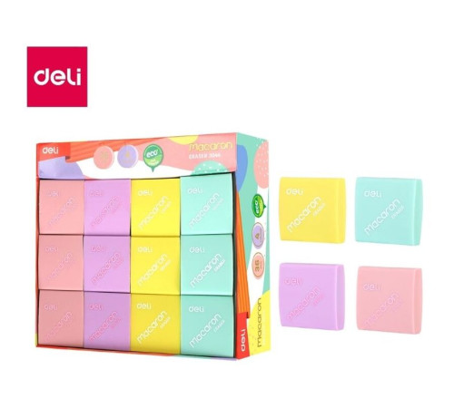Ластик DELI "Macaron", ассорти (35х35х11 мм)