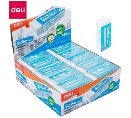 Ластик DELI "Scribe Plus", белый (60х24х12 мм)