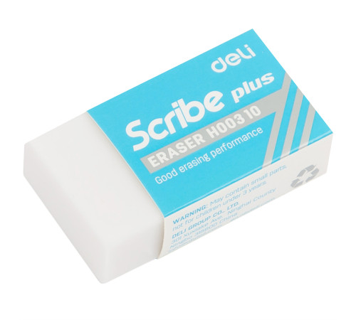 Ластик DELI "Scribe", белый (40х22х12 мм)
