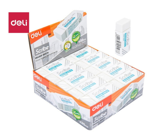 Ластик DELI "Scribe", белый (42х17х10 мм)