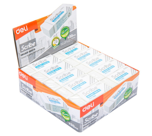 Ластик DELI "Scribe", белый (42х17х10 мм)