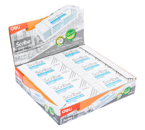 Ластик DELI "Scribe", белый (54х20х10 мм)