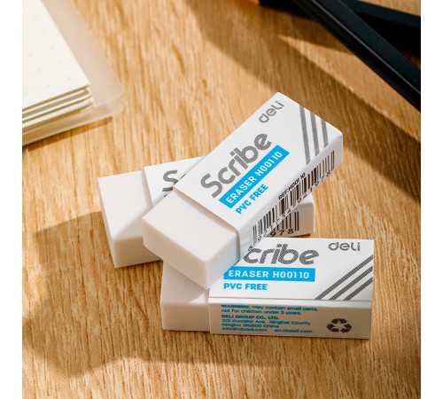 Ластик DELI "Scribe", прямоугольный, белый (42х17х10 мм), 4 шт в упаковке