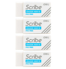 Ластик DELI "Scribe", прямоугольный, белый (42х17х10 мм), 4 шт в упаковке