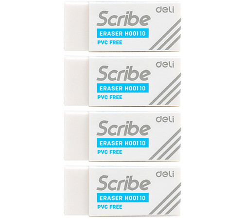 Ластик DELI "Scribe", прямоугольный, белый (42х17х10 мм), 4 шт в упаковке
