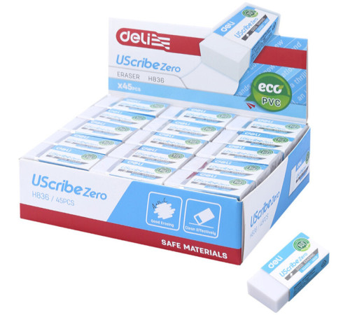 Ластик DELI "UScribe Zero", прямоугольный, белый (41х19х11 мм)