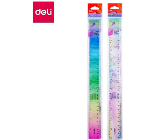 Линейка DELI 30 см, тонированная, ассорти