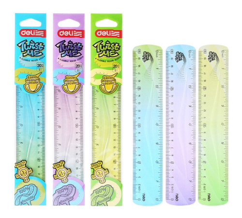 Линейка DELI "Flexible" 20 см, гибкая, ассорти