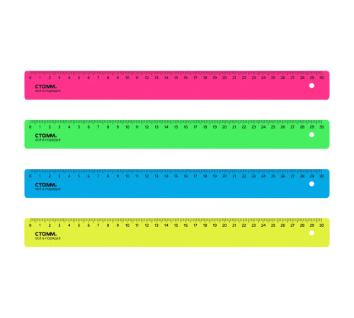 Линейка СТАММ 30 см, неоновые цвета, ассорти