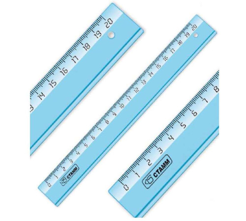 Линейка СТАММ "Cristal" 20 см, тонированная голубая