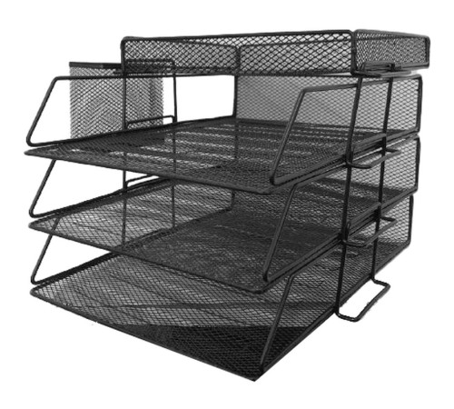 Лоток горизонтальный BASY на 3 отделения с органайзером и подставкой, металлический черный