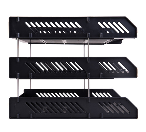 Лоток горизонтальный DELI, 3-х рядный,  пластик, черный