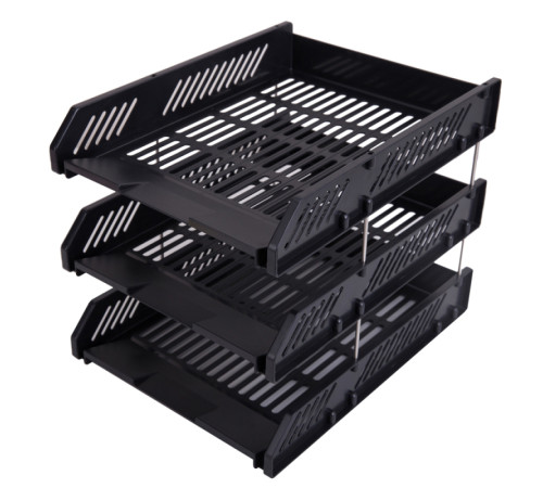 Лоток горизонтальный DELI, 3-х рядный,  пластик, черный