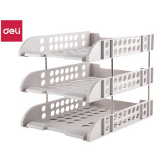 Лоток горизонтальный DELI, 3-х рядный, пластик, серый