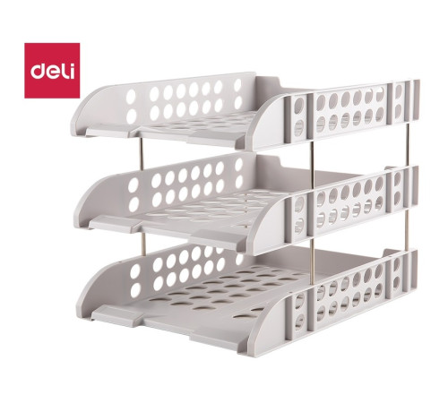 Лоток горизонтальный DELI, 3-х рядный, пластик, серый