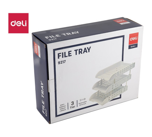 Лоток горизонтальный DELI, 3-х рядный, пластик, серый