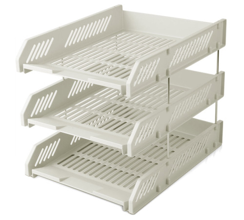 Лоток горизонтальный DELI, 3-х рядный,  пластик, серый