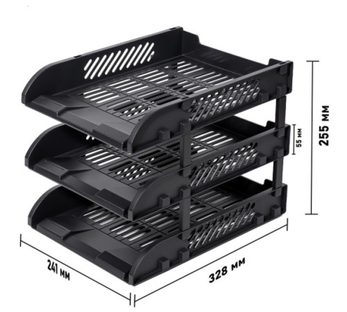 Лоток горизонтальный DELI "9217ES", 3-х рядный, пластик, черный
